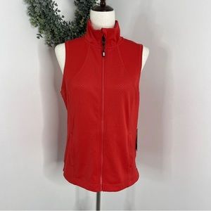 TOMMY HILFIGER SPORT VEST FULL ZIP UP STRETCH RED SLEEVELESS MOCK NECK MEDIUM